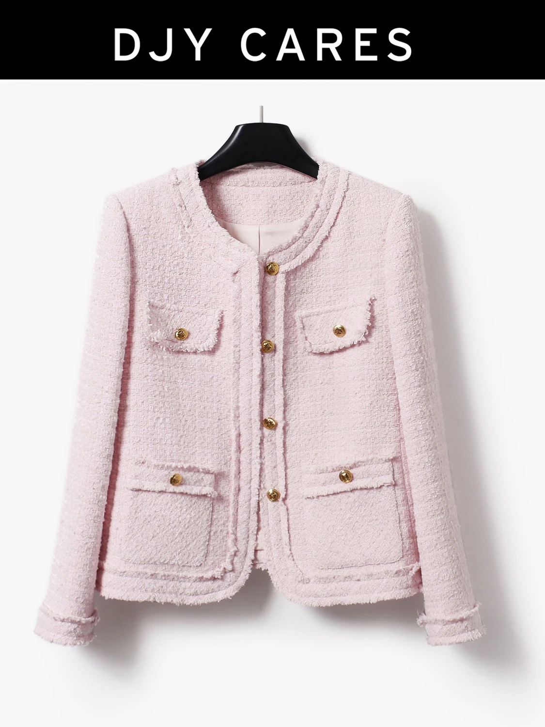 

Coarse tweed pink tassel jacket