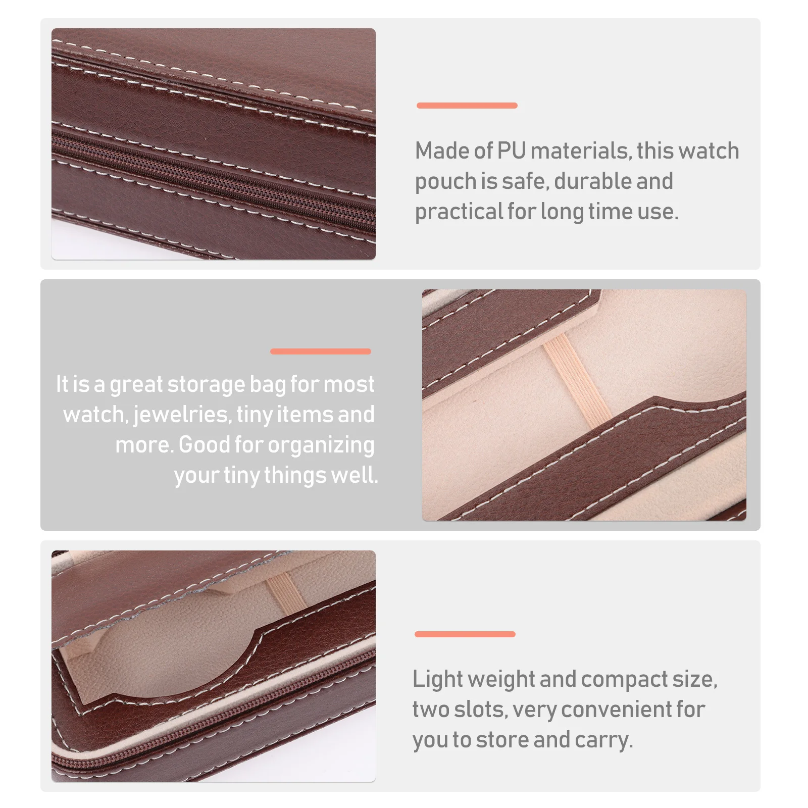 

Two Slots Watch Storage Pouch Portable PU Material Waterproof Lightweight Organizer for Travel Jewelry and Accessories Watch