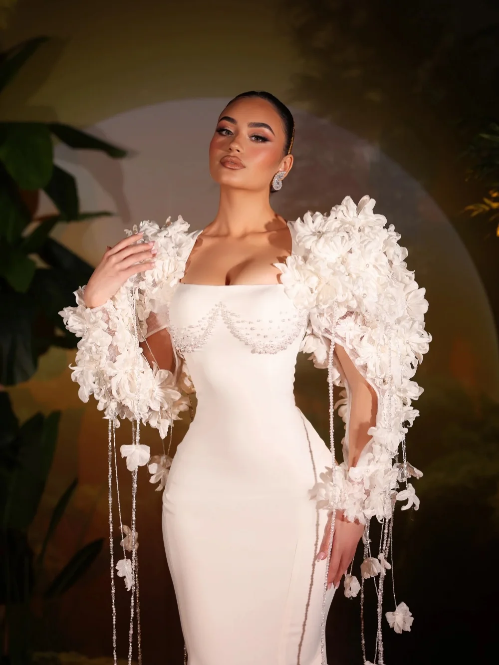 تسلق اللؤلؤ شرابة فستان الزفاف ثلاثية الأبعاد الأزهار الساتان حورية البحر فستان زفاف جديد مخصص حالمة الطابق طول فساتين للعروس #2