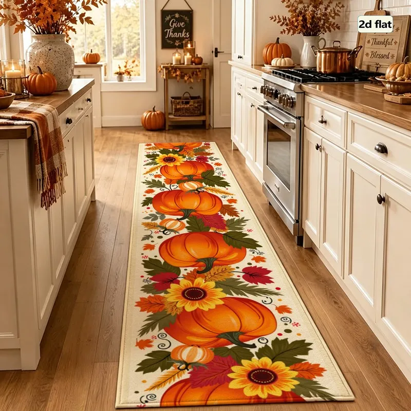 1 Piece Soft Fabric Autumn Pumpkin Sunflower Rug, Soft Comfortable, All Season, Lightweight Easy Care, Home Decor, For Living Room, Dining Room, Entryway, Autumn, Winter