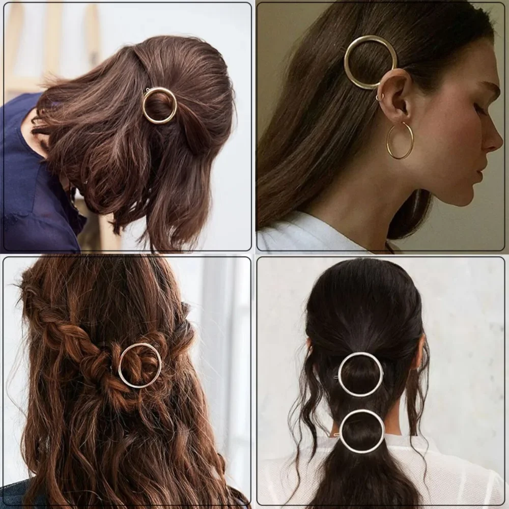 Women Girl Hair Clips Barrette Gold Silver Metal Circle Geometry Hair Grips Hairpins  Headwear Accessories Gifts Korean