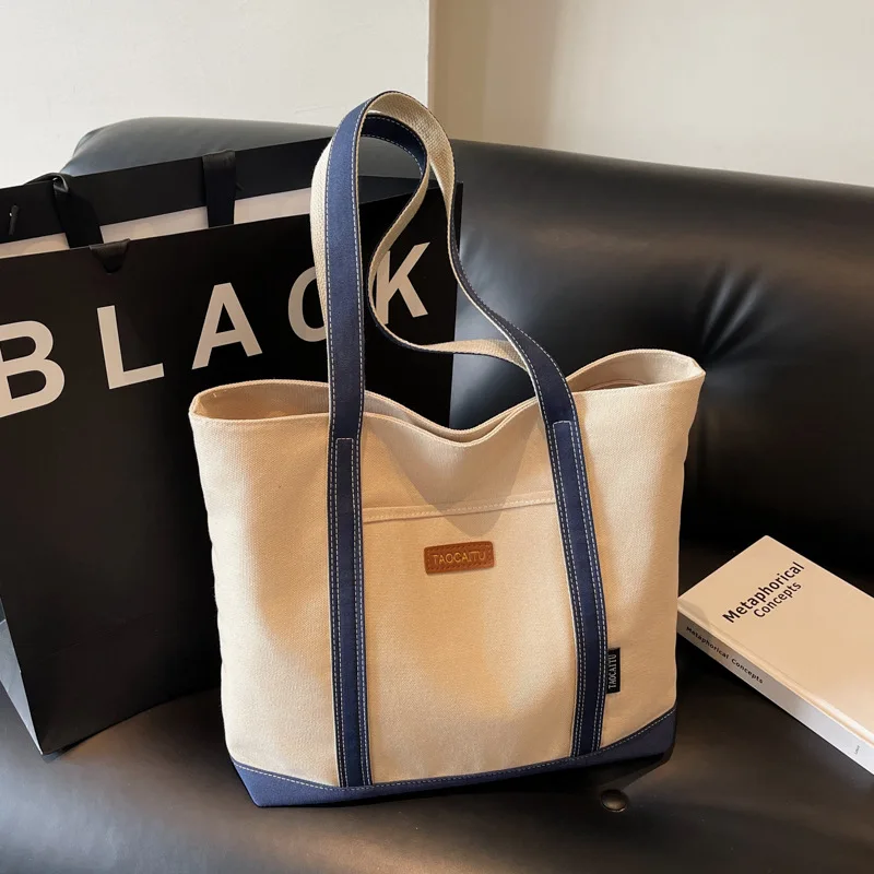 

Модная женская сумка через плечо, большая вместительная сумка из холщовой ткани, удобная и универсальная, с текстурной поверхностью, в корейском стиле, сумка-тоут.