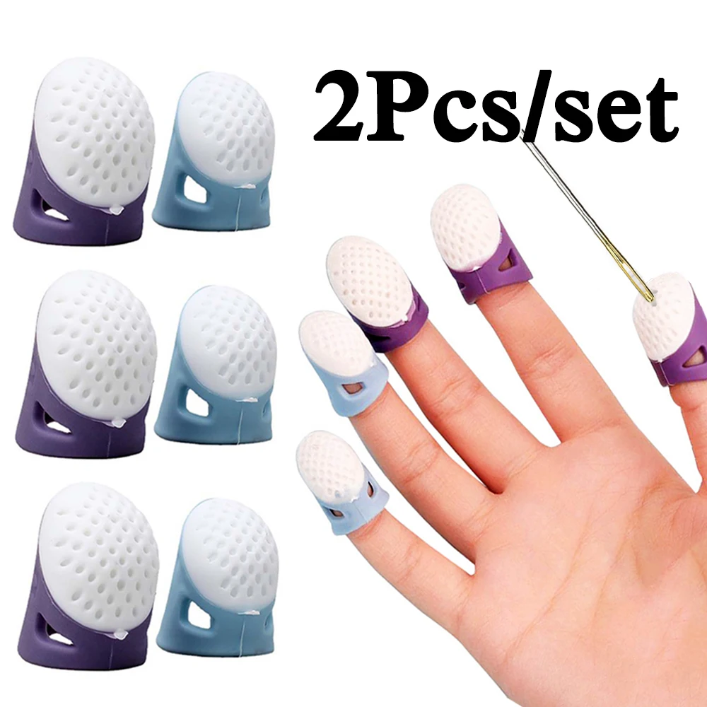 2Pcs/set Silicone Sewing Thimbles Anti-stick Finger Cover Needles Finger Protector Non-Slip DIY Sewing Craft Embroidery Tools