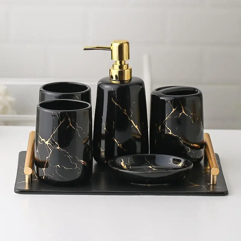 Ceramic Imitation Marble Bathroom Accessories Set Washing Tools Mouthwash Cup Soap Toothbrush Holder Wedding Supplies