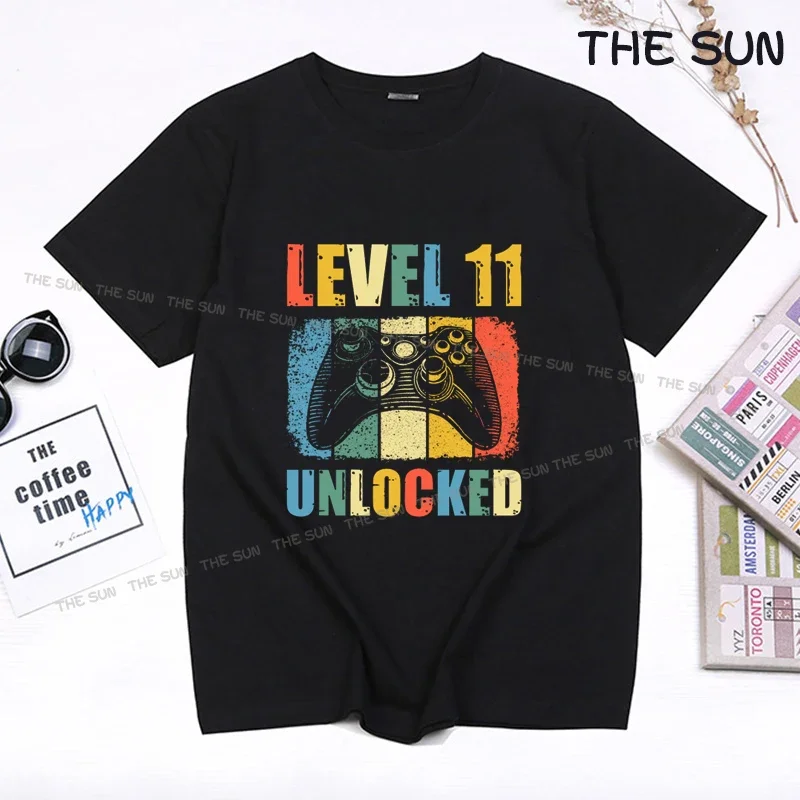 Level 11 Unlocked Printing Shirt Harajuku Casual T-Shirt Street Fashion Short Sleeve Clothing Streetwear Men's Hip Hop Cotton