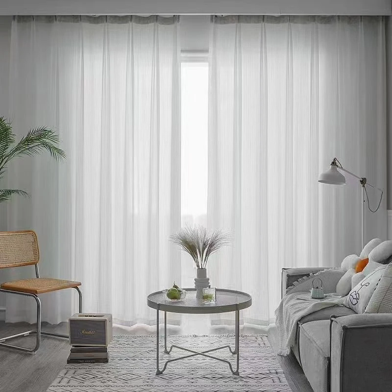 Blinds Style Transparent White Tulle Curtains For Living Room Striped Vertical Veil Fashion Sheer Curtain Home Decor Custom Size