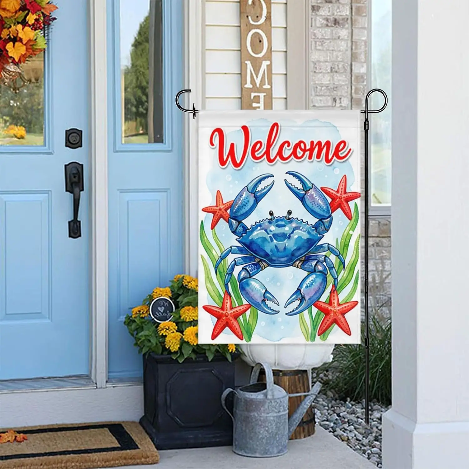 Blue Crab Welcome Garden Flag 12x18 Inch Double Sided – Coastal Beach Summer Nautical Outdoor Yard Decoration for Porch， Law AAM