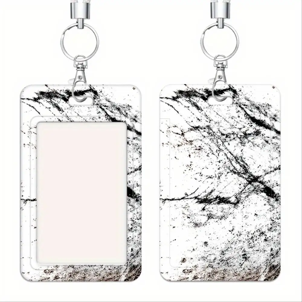 Black And White Marble ID Card Holder Plastic Badge Cover Holds 2 Cards For Doctor Nurse Office Employee ID Bank Access Card
