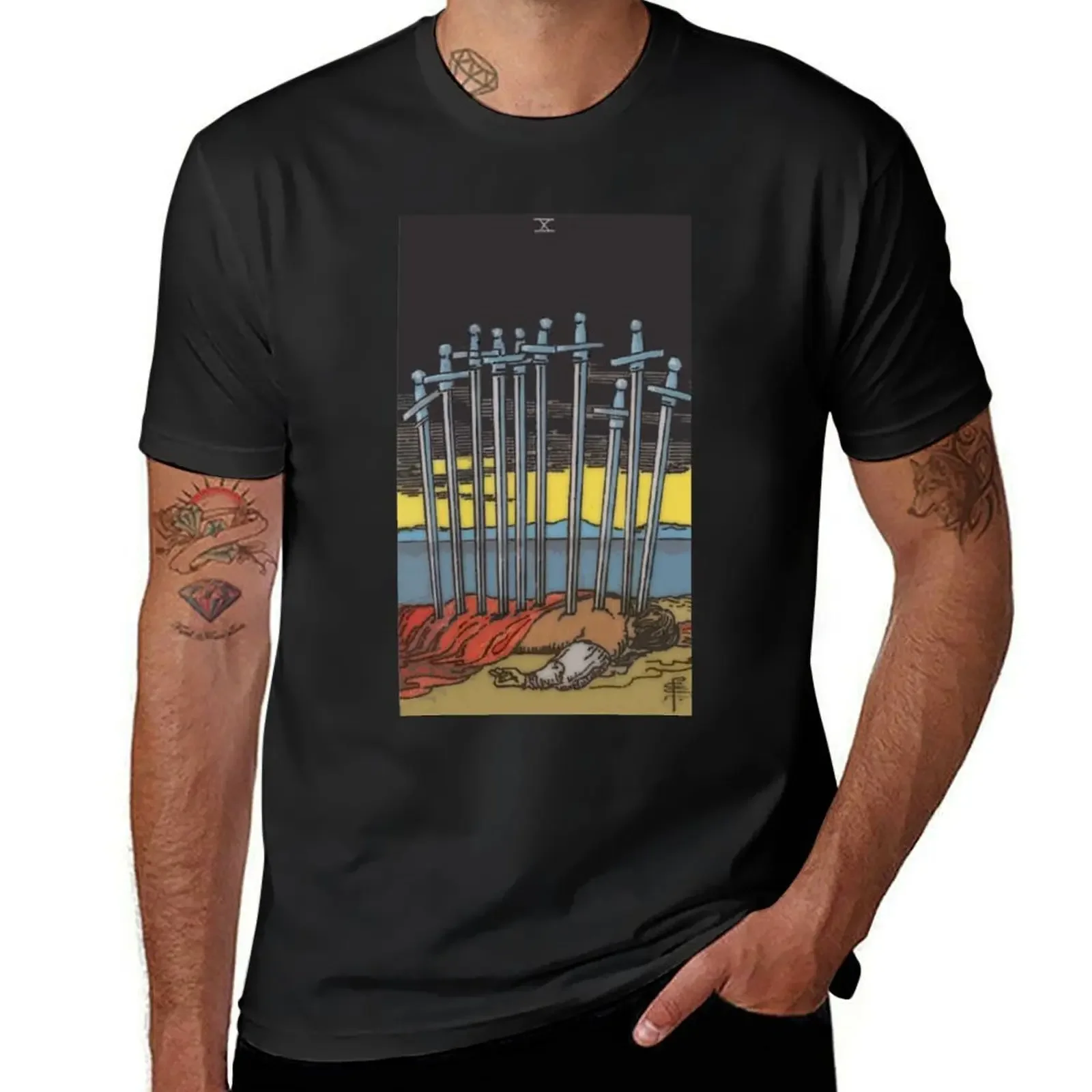 Ten of Swords Tarot Card Rider Waite Classic T-Shirt man t shirt aesthetic clothes heavyweights blacks Men's cotton t-shirt