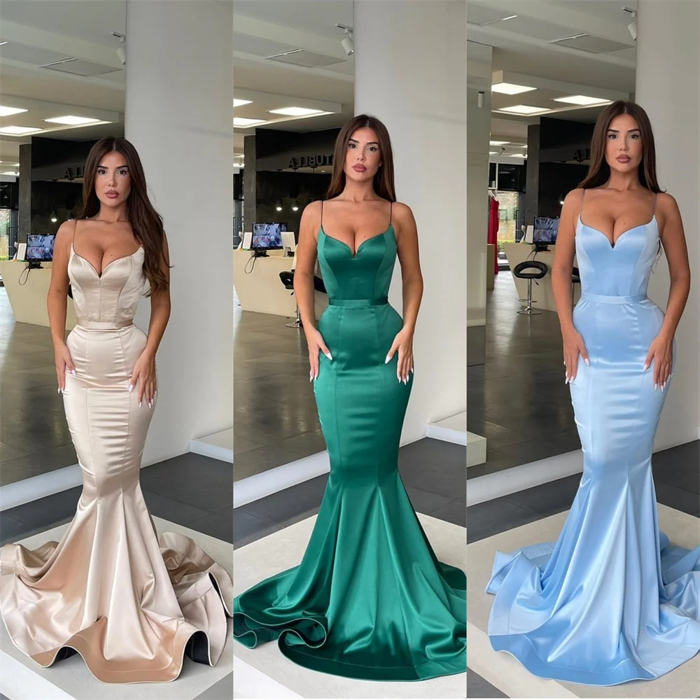 Customized Saudi Arabia Prom Gown Formal Evening Dearin Spaghetti Strap Trumpet Floor Length Skirts Bespoke Occasi