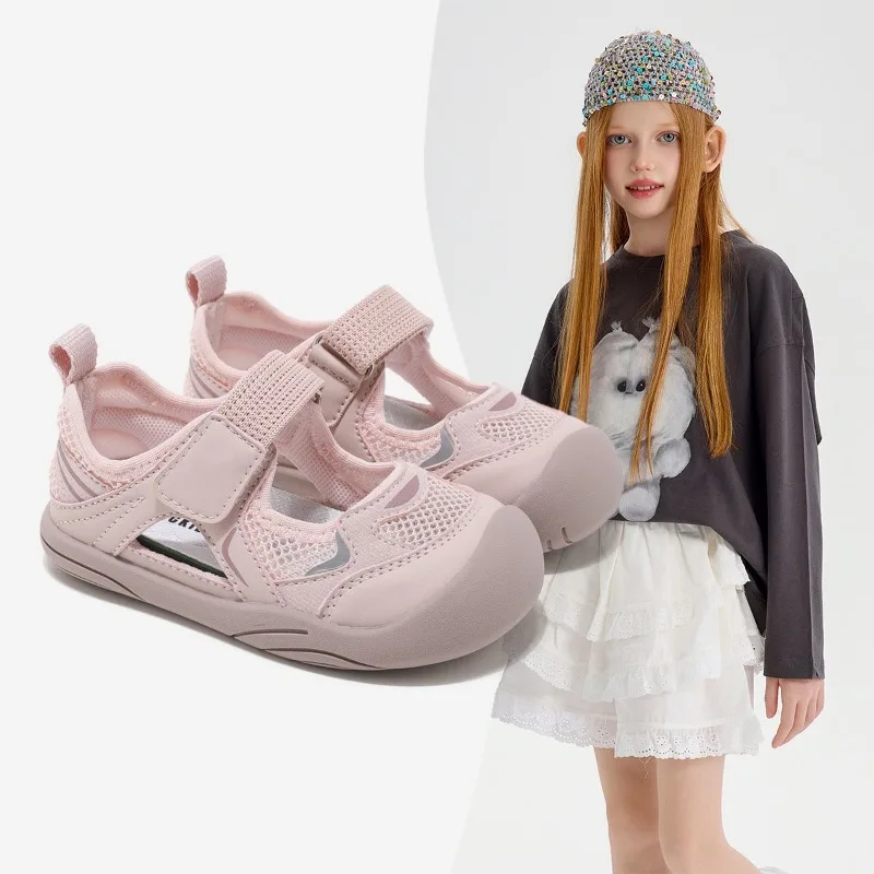 

Leisure Style Girls Sports Sneakers Summer Breathable Mesh Soft Sole Anti-collision Toe Footwear for Outdoor Play Relax