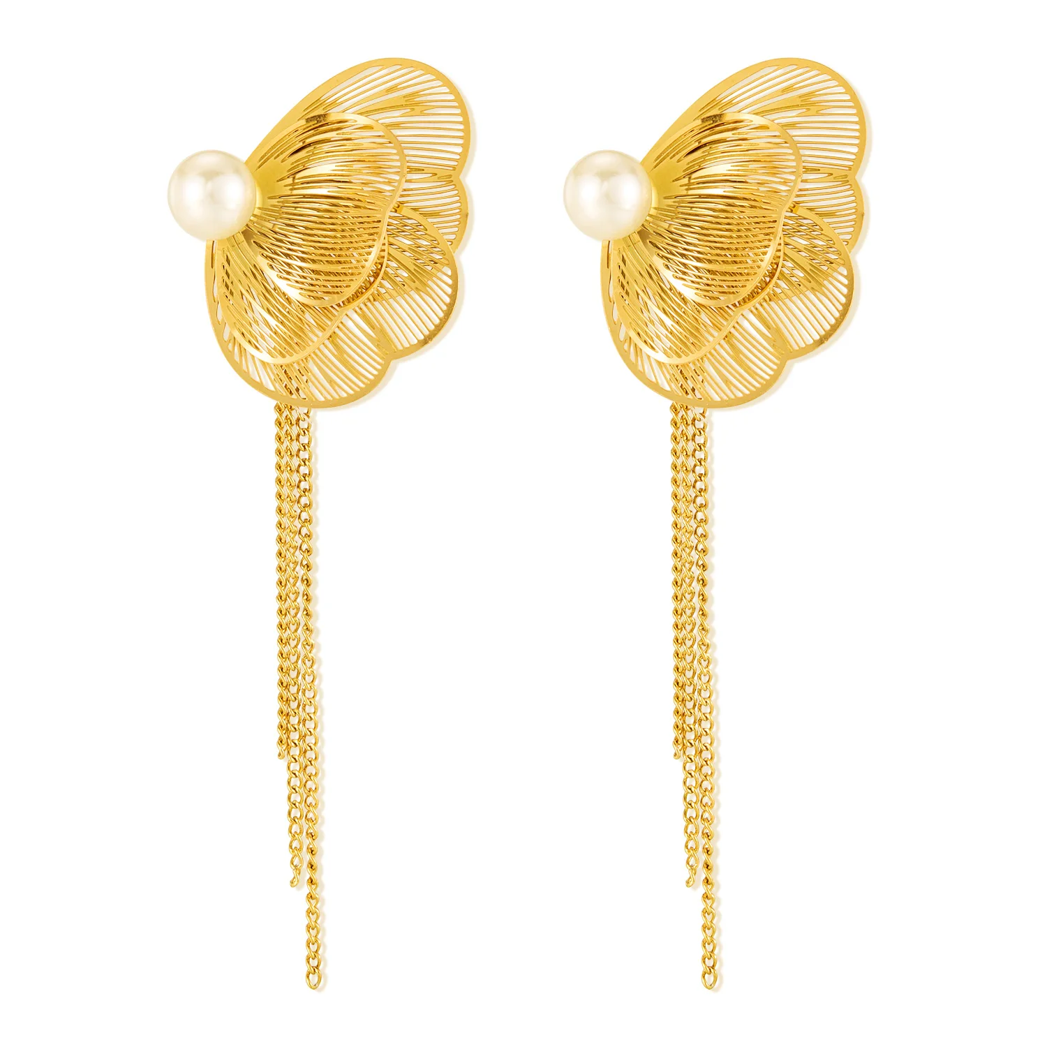 

French Vintage Tassel Butterfly Pearl Long Earrings – Stainless Steel Elegant Women’s Jewelry