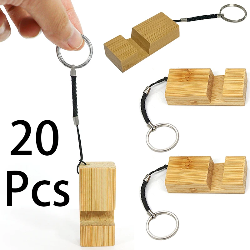 20Pcs Blank Keyring Accessories Key Chain Phone Stand Wood Key Chains Bamboo Phone Stand Holder