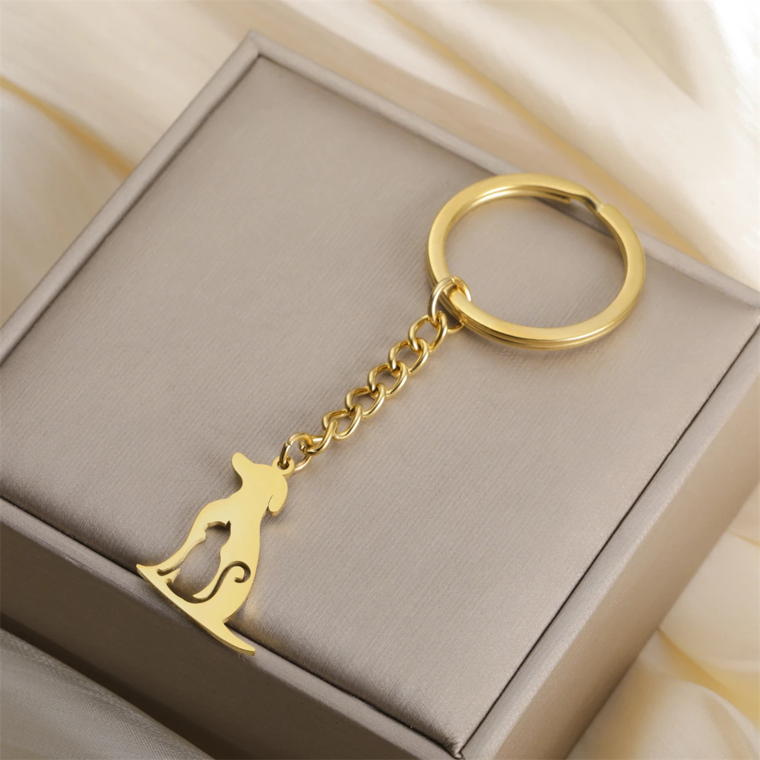 1pc Funny Cat Dog Keychain Stainless Steel Gold/Silver Color Hollow Cute Animal Keyring Birthday Party Jewelry Best Gift