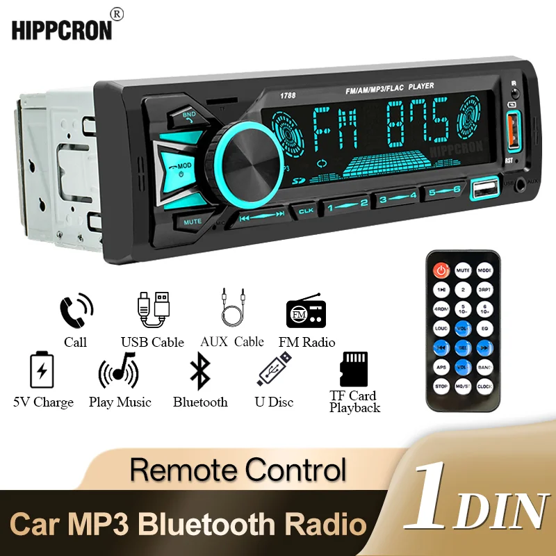 

Автомобильный радиоприемник Hippcron, стерео, 1 din, цифровой Bluetooth, MP3-плеер, 60Wx4, FM-приемник с дистанционным управлением, AUX/USB/TF-карта в комплекте приборной панели