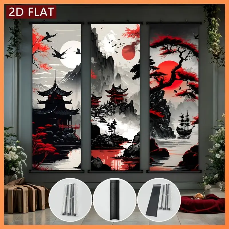 VIKAMA Japanese Landscape Scroll Tapestry Trendy Vertical Wall Hanging Decorative Backdrop for Bedroom Living Room Decor