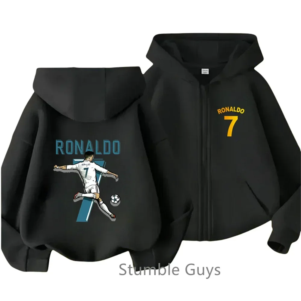 Boys Fashion Ronaldo- CR7 Hoodie Kids Clothes Girls Football Star Trucksuit Jersey Zipper SweatshirtLong Sleeve Casual Tops