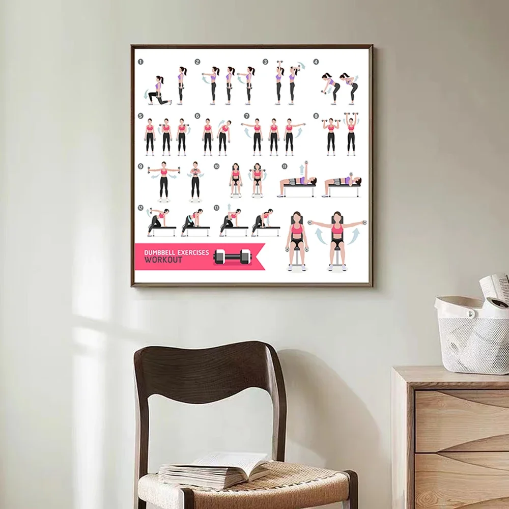 Weight Training Exercises Dumbbell Workout Bodybuilding Example Picture Silk Cloth Poster Wall Art Home Decoration Gift