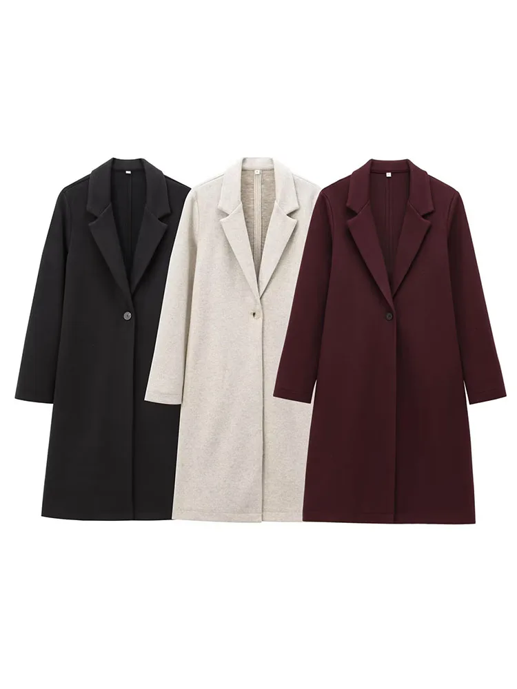 HH Woman Winter New Fashion Solid Color Lapel Long Sleeves Pocket Decoration Long Overcoat Female Commuting Casual Long Coat