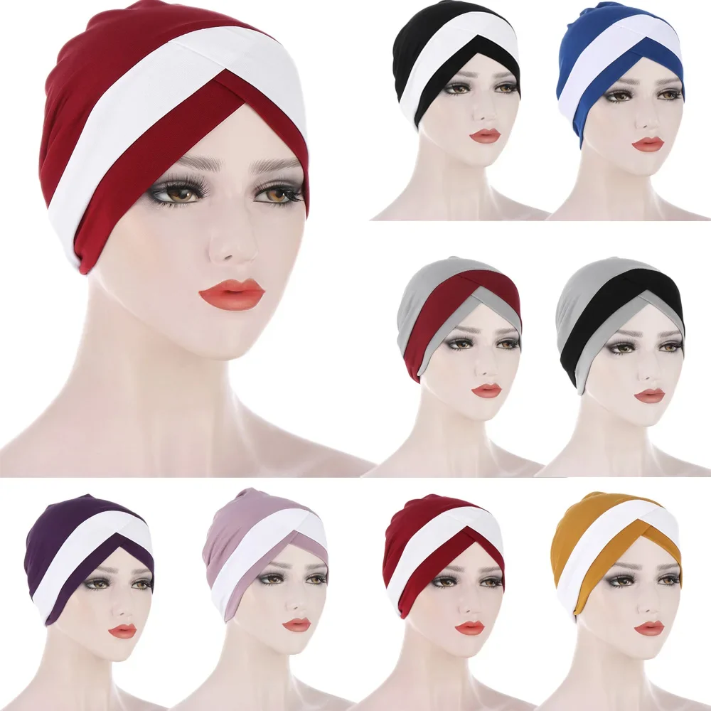 Testa cruz muçulmano feminino turbante estiramento hijabs internos para bonés de quimio pronto para usar lenço de cabeça sob gorro chapéu árabe
