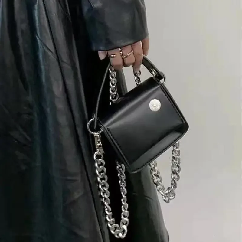 Mini carteira feminina bolsas de luxo simples moda feminina aleta ombro sacos do mensageiro legal das meninas preto corrente crossbody saco