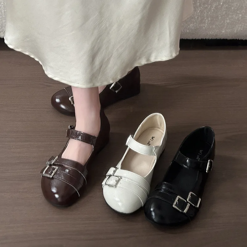 Retro Fashion round Buckle Sweet Cool Ballet Mary Jane Bean Shoes Women's Autumn New Style Korean Version Casual Loafers