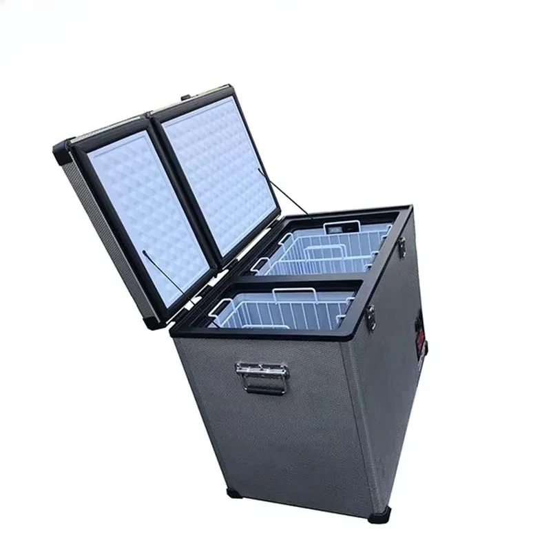 New Technology 96L Twin Bins Dual Control System Fridge Freezer 24V Compressor Stainless Steel & Plastic Dual-Zone