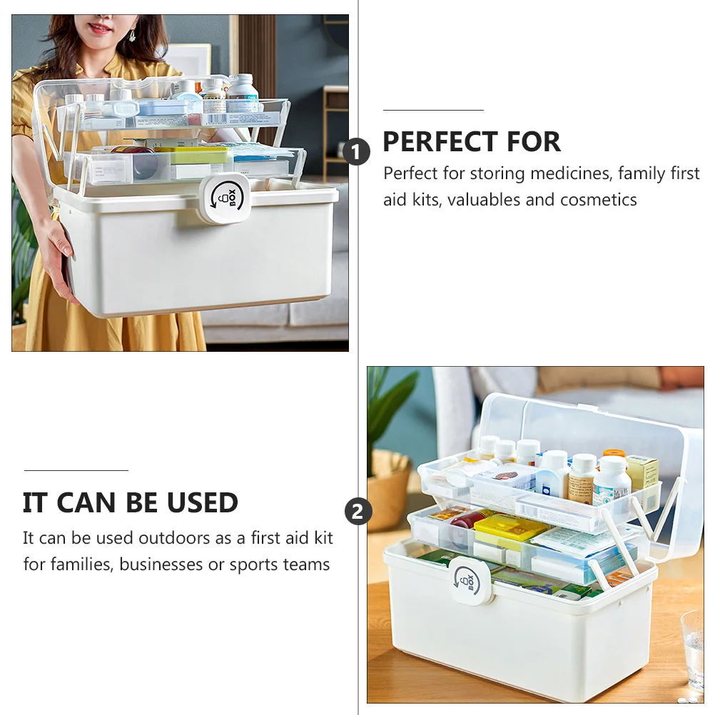 1 قطعة صندوق الطوارئ سعة كبيرة الطب حالة الإسعافات الأولية متعددة الوظائف الطبية المنظم تصميم غطاء شفاف #6