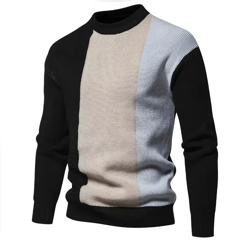 Nuevo Jersey de cuello alto cosido de dos colores para hombre, suéter de manga larga elegante y cómodo, suéter para hombre