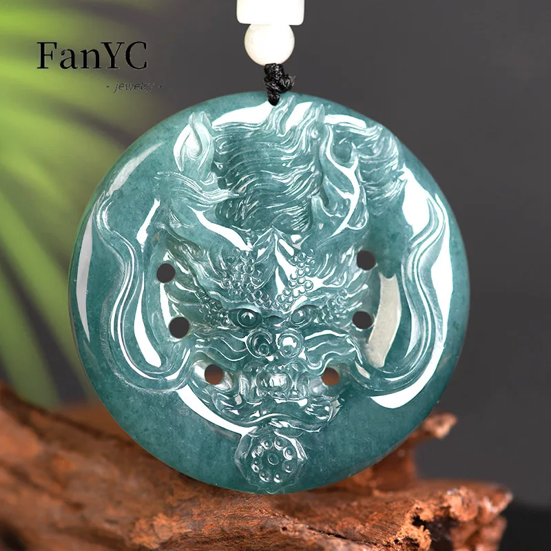 

Myanmar Jadeite Blue Water Domineering Zodiac Dragon Pendant Exquisite Carving Atmosphere Ice Jade Necklace Men & Women Gift