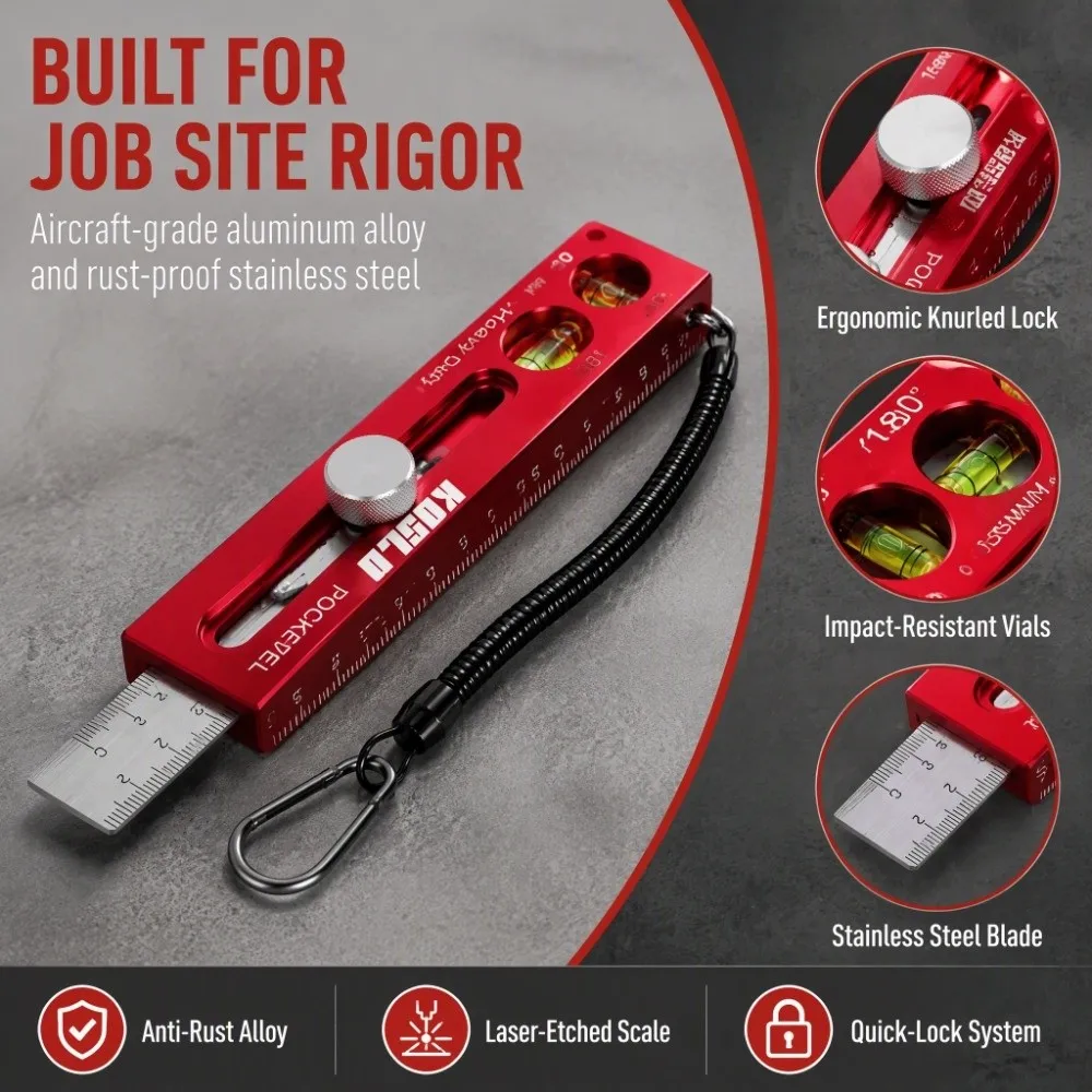 3-in-1 Design Marking Level Ruler Aluminum Alloy Sliding Mechanism Depth Scribing Tool Magnetic Base Dual Magnets