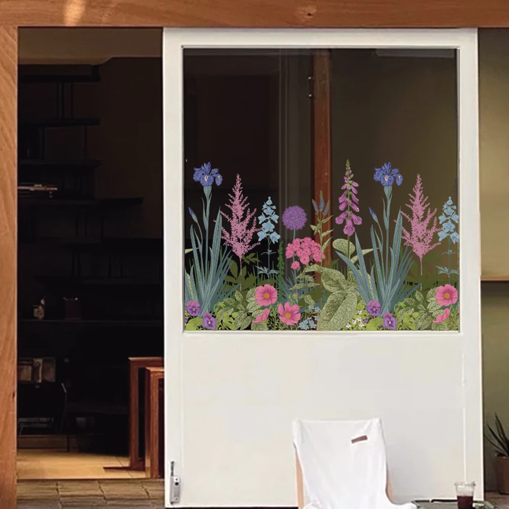 Colorful Floral Static Cling for Glass Window Double-side Visible Stained Film No Glue Easy Removable and Reusable for Home Deco