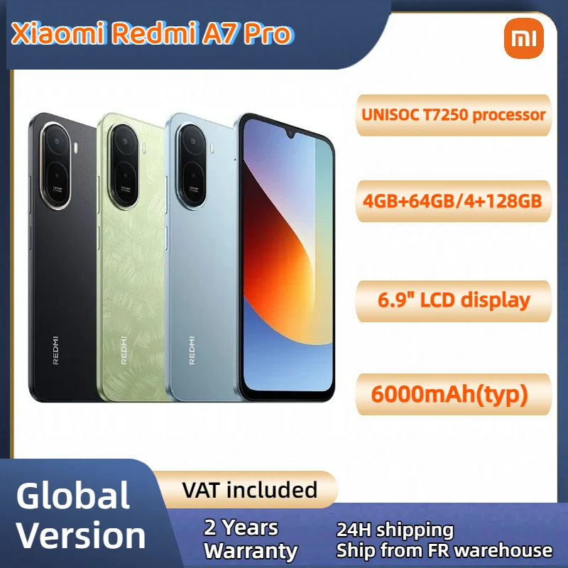 Version globale NOUVEAU Smartphone Xiaomi Redmi A7 Pro Xiaomi HyperOS 3 Puissant processeur octa-core Écran LCD 6,9 pouces 120 Hz Batterie 6000 mAh Charge rapide 15 W