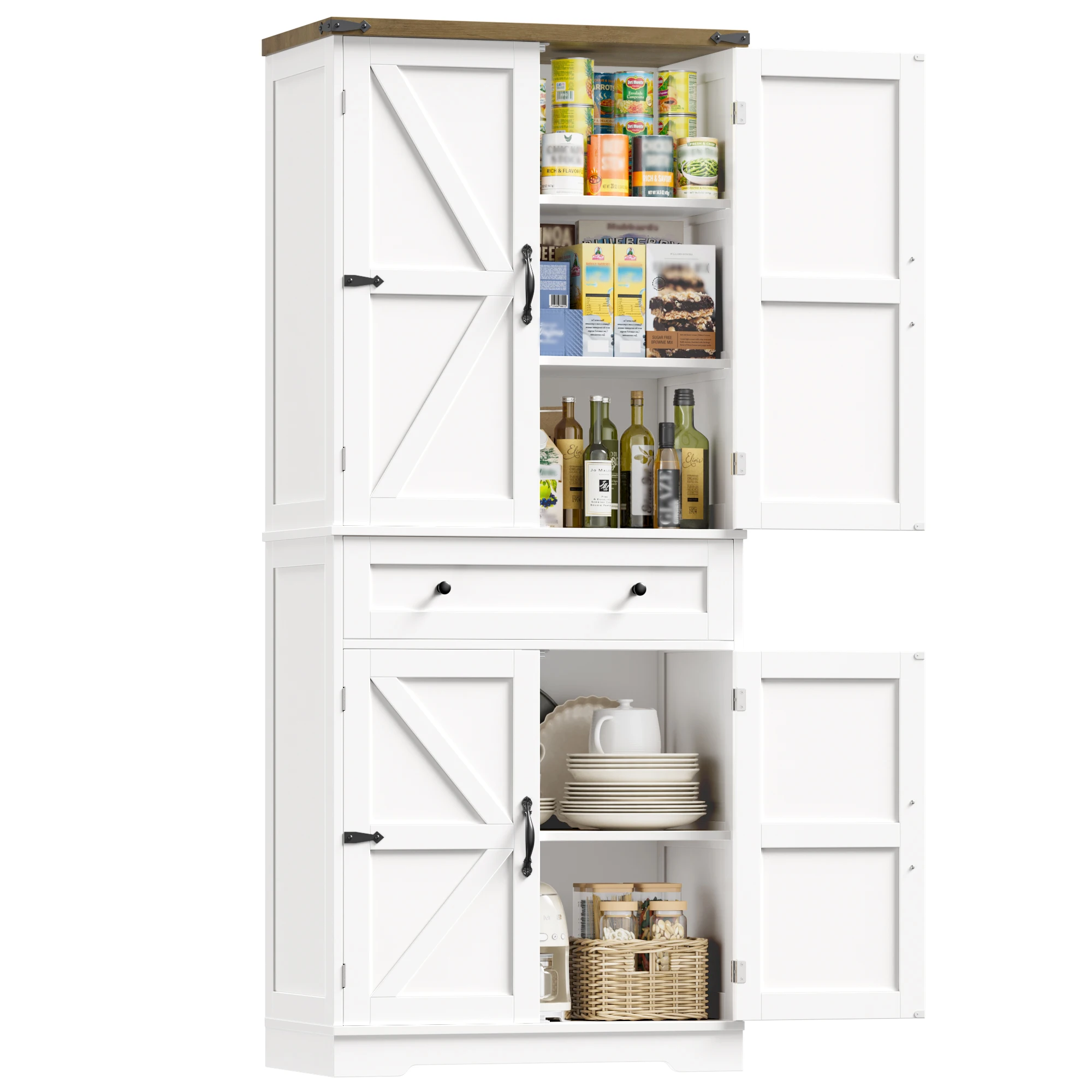 Mobile da cucina, credenza da 180 cm, mobile alto con 4 ante e 1 cassetto.