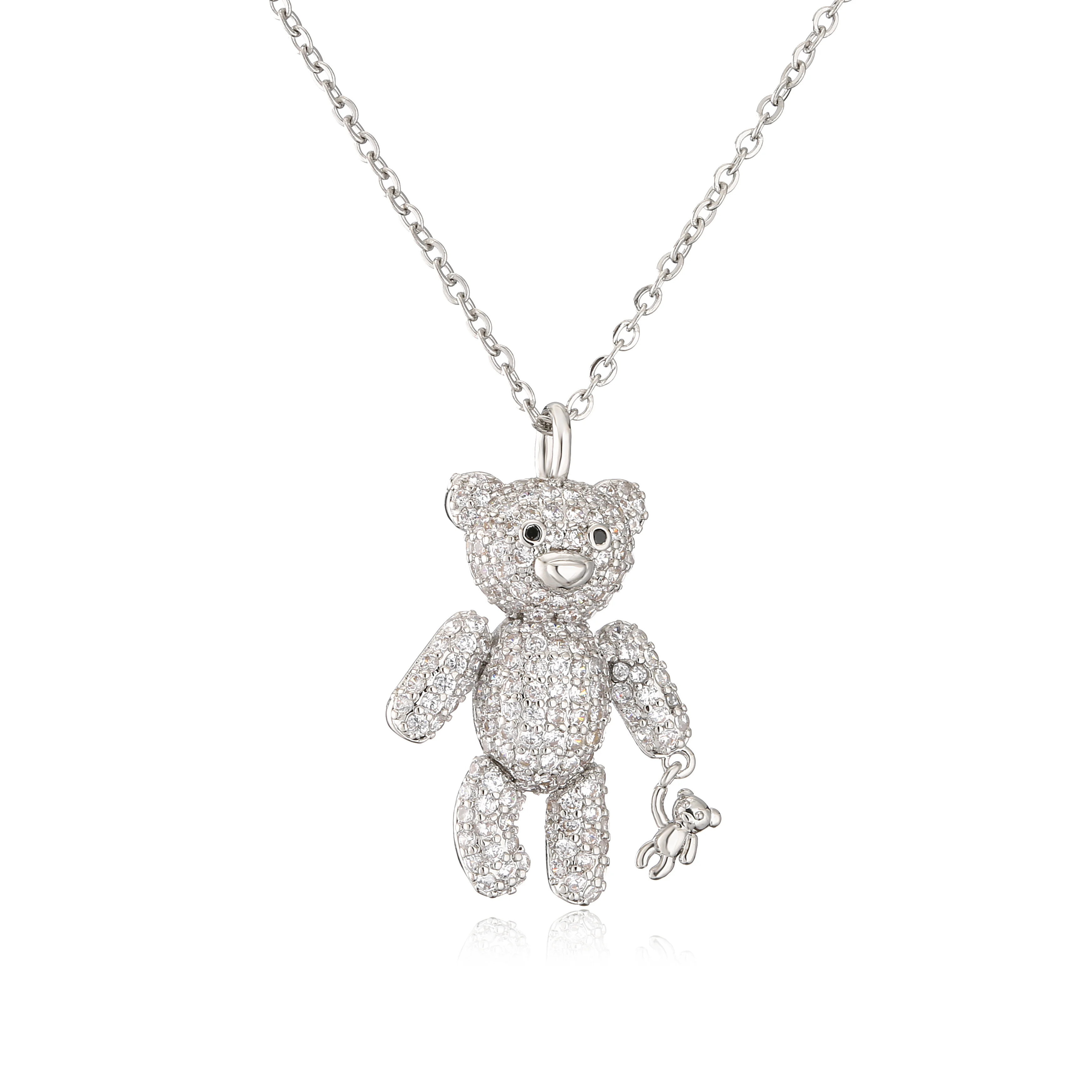 ZHUKOU Cute Bear pendants necklaces for women Brass Cubic zirconia Ladies necklace Jewelry wholesale Christmas gifts