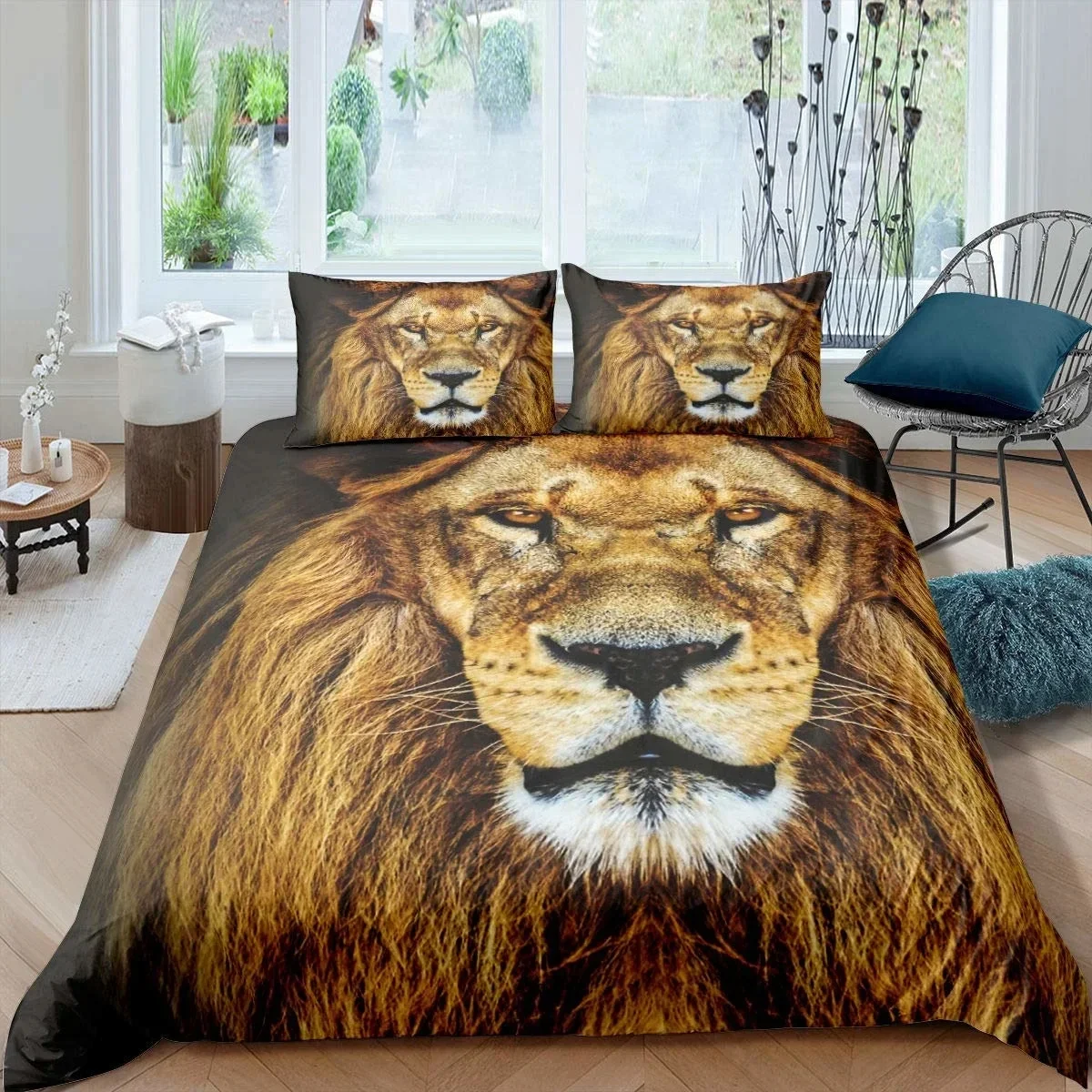 Imagem -02 - Leão Duvet Cover Folha de Cama Animal Travesseiro Peça Conjunto de Cama Único Duplo Rei Rainha Full Size Consolador Fronha Preto