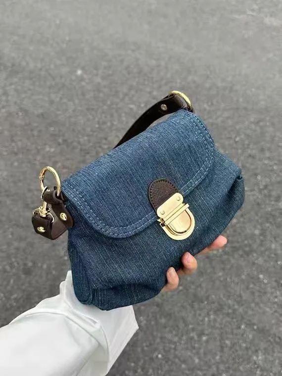 Borsa a tracolla avanzata con chiusura a piega borsa a tracolla Casual moda donna 2023 borsa a tracolla in Denim borsa a tracolla Vintage femminile