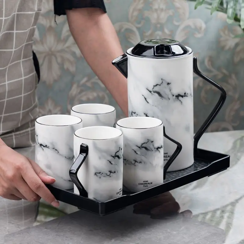 Ink Painting Ceramic Cup Set Six Pieces Drinkware Gift Box Home Office