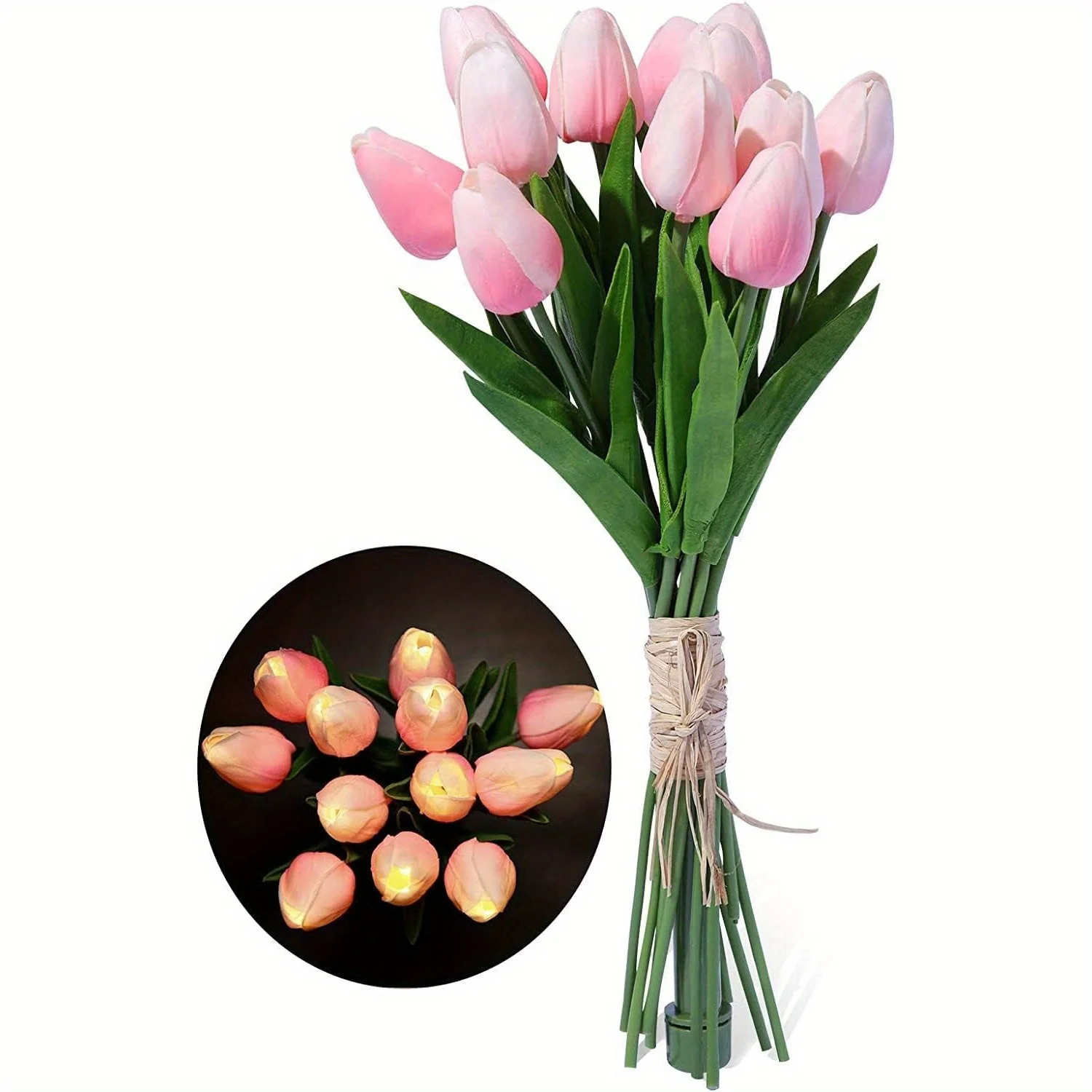 12 pcs Tulips Artificial Flowers with LED Light for Home Decor, Night Lamp, Gift for Valentine's Day, Mother's Day, Christmas