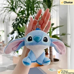 12CM Disney Stitch Plush keychain Kawaii Action Figures Cartoon Backpack Pendant Cute Doll keyring Bag Car Pendant Stuffed Toys