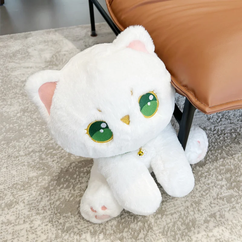 Chat en peluche Kawaii aux yeux verts sauvages pour filles et garçons, animal en peluche doux et moelleux, Minou mignon, beurre, jouets d'anime, cadeaux d'anniversaire et de Noël