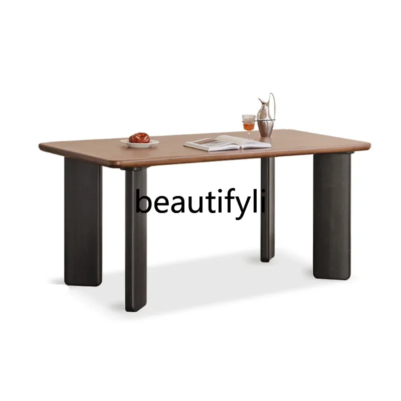 

All solid wood dining table restaurant, black walnut dining table medieval retro light luxury rectangular dining table8076