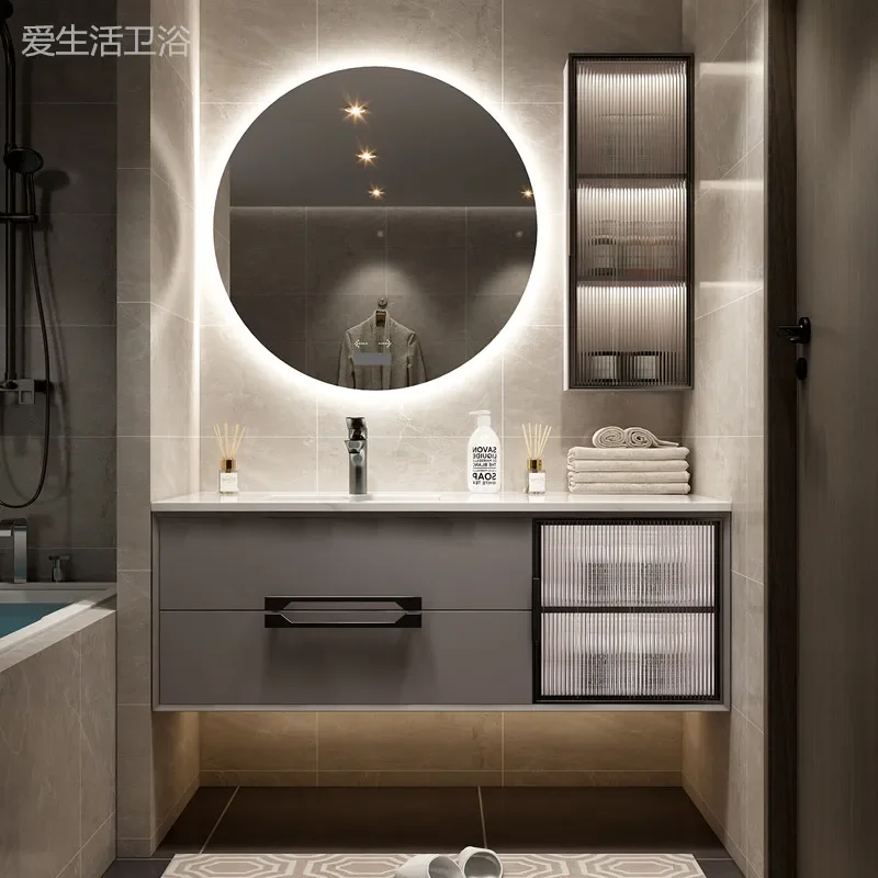 

Modern Simple Slate Integrated Basin Hang Bathroom Vanity Cabinet With Sink Combination Light Luxury Hand Wash Smart Toilet