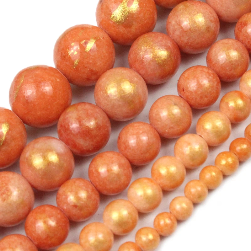 4/6/8/10/12mm Natural Sprinkle Gold Orange Jades Chalcedony Stone Beads Round Loose Beads for Jewelry Making Bracelets