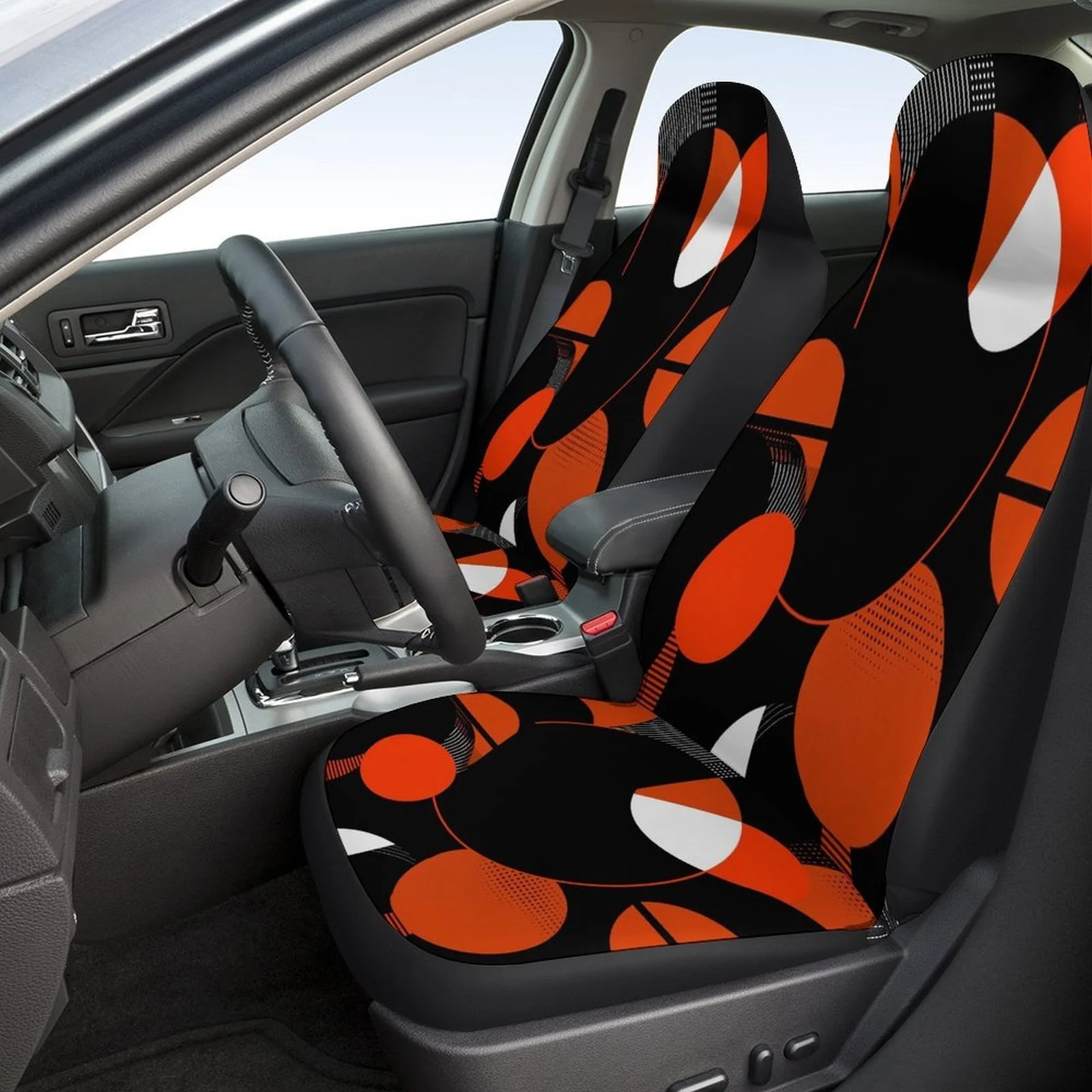 Car Seat Cover Set Featuring A Circular Pattern Design, Suitable For A Wide Range Of Vehicles. This Full Set Includes High-Quali