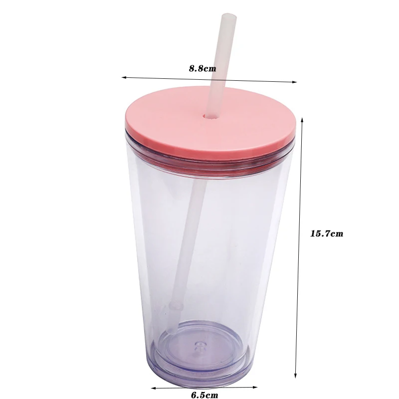 480ML Cute Water Bottle For Coffee Juice Milk Tea Plastic Tumbler With Lid Transparent Straw Cup Reusable Coffee Cups Drinkware