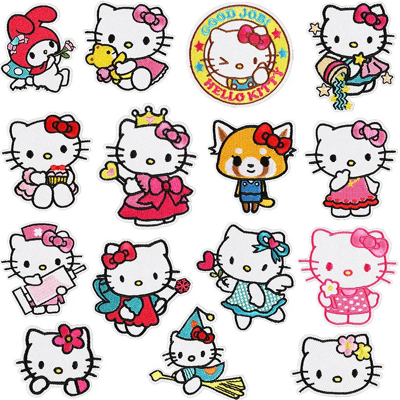 

Hot Anime Sanrio HelloKittys Series Cartoon Cloth Stickers Cute Embroidery Badge Clothes Patterns Ironing Patches Decorative Bag