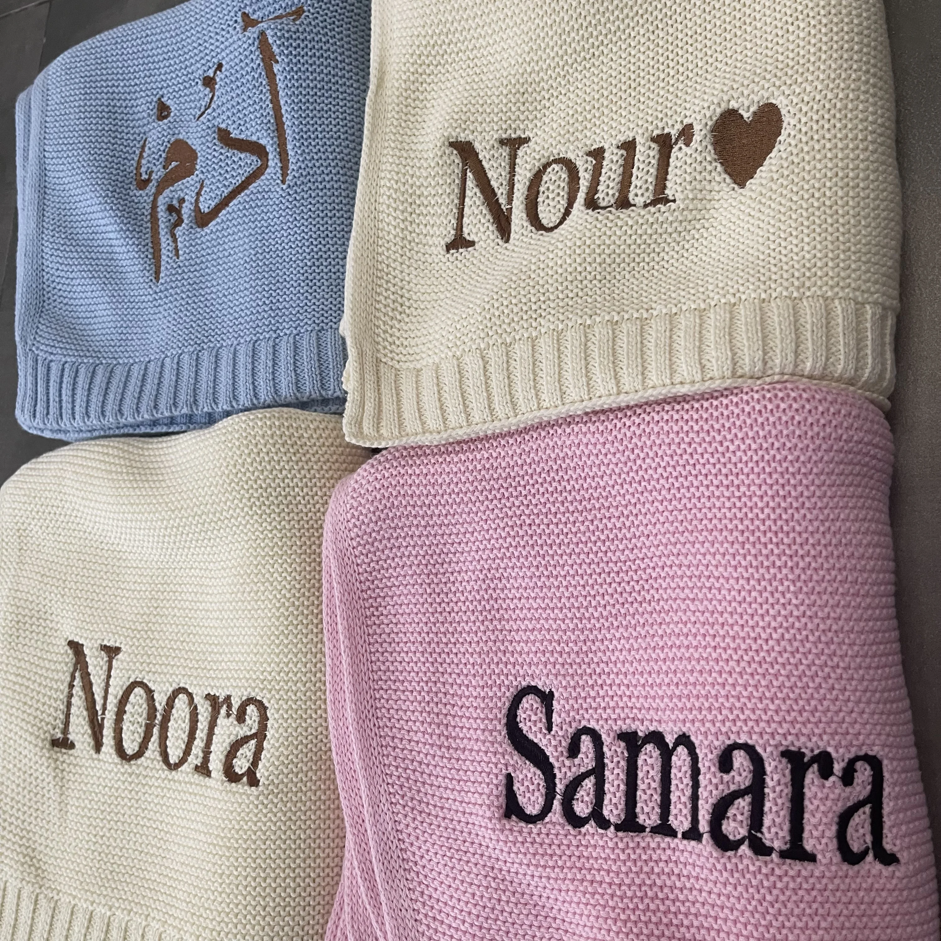 Knitted Baby Blanket Personalized Name Baby Shower Newborn Baby Gift Soft Breathable Blanket Embroidered Kids Cotton Nap Blanket