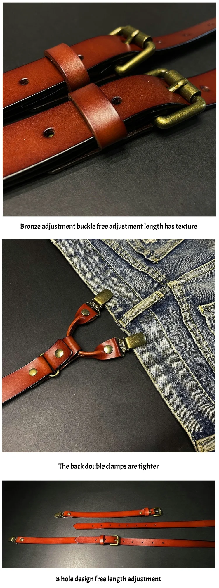 2*115Cm Leather Suspenders Men 4-Clip Y-Back Retro Suspenders Adjustable Suspenders Women's Pants Braces Apparel Accessories