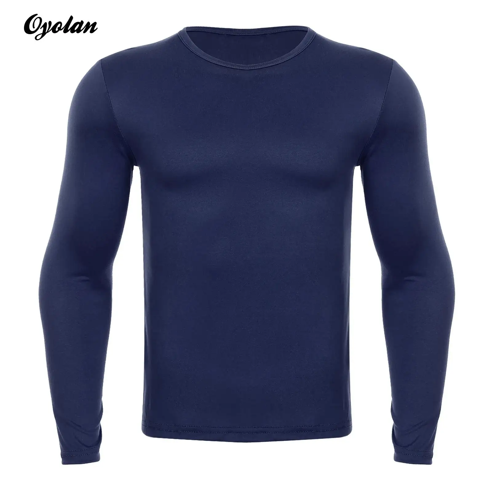 

Mens Solid Color Pullover Top Base Layer Thermal Underwear Slim Fit Undershirt Round Neck Long Sleeve Compression T-shirt Tops